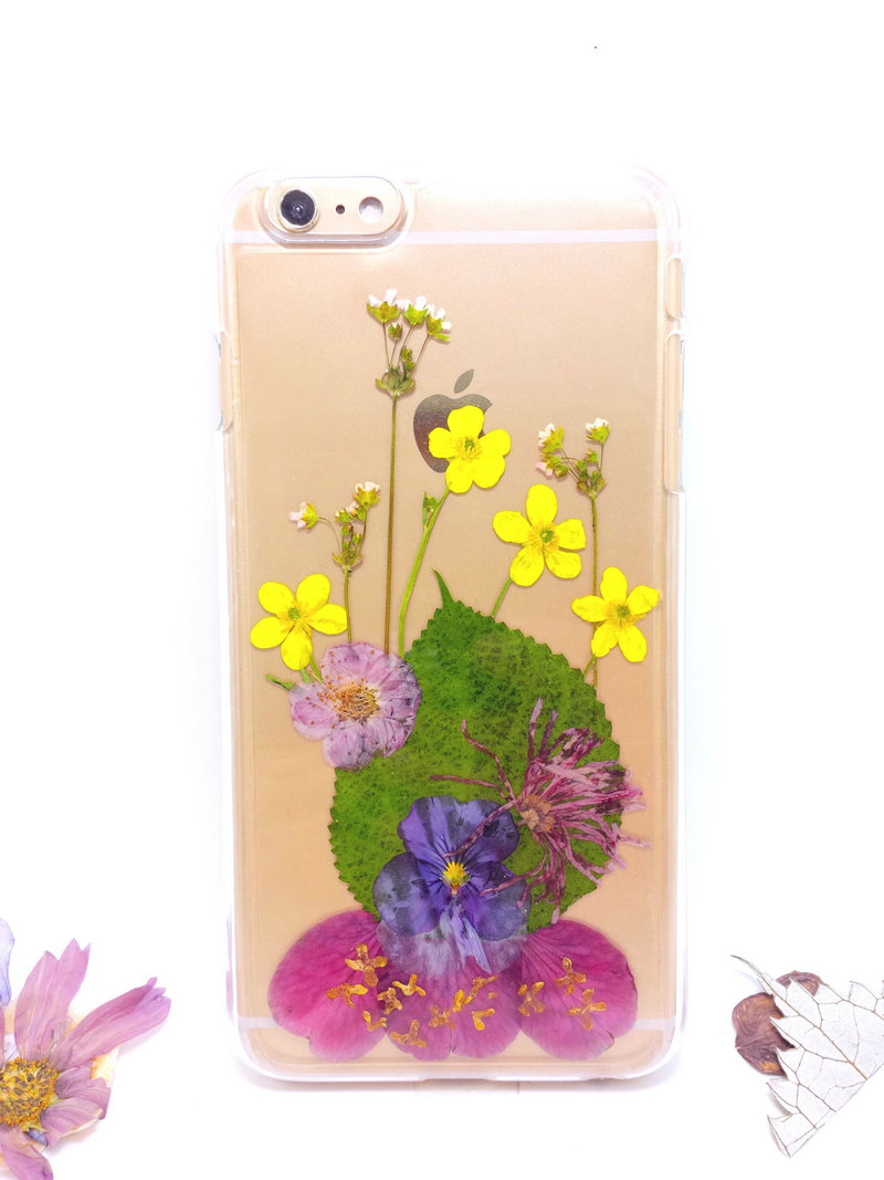 原创手作苹果7plus植物标本真花鲜花永生花手机壳iphone6手工定制