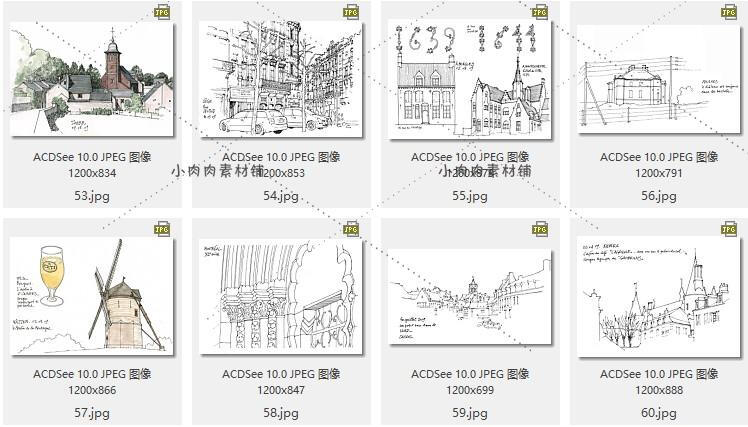 千张国外建筑手绘风景钢笔铅笔水彩线稿线描素材资源临摹素材6