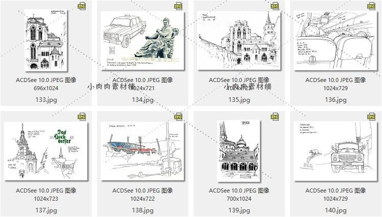 千张国外建筑手绘风景钢笔铅笔水彩线稿线描素材资源临摹素材6