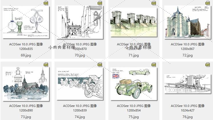 千张国外建筑手绘风景钢笔铅笔水彩线稿线描素材资源临摹素材6