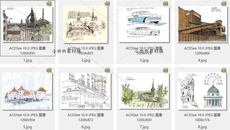 千张国外建筑手绘风景钢笔铅笔水彩线稿线描素材资源临摹素材6