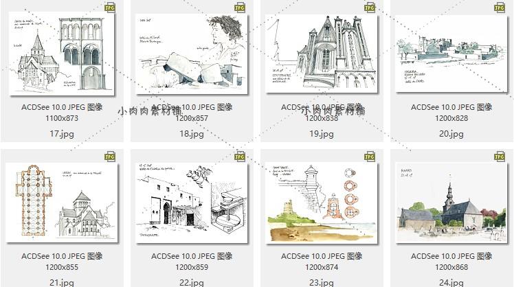 千张国外建筑手绘风景钢笔铅笔水彩线稿线描素材资源临摹素材6