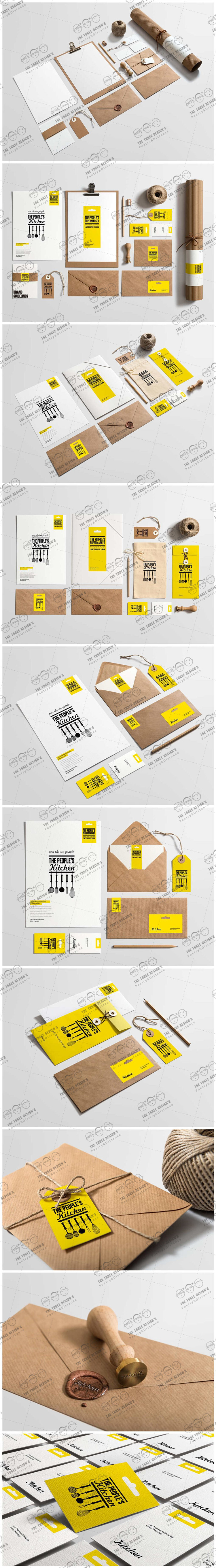 PS0032#商务复古牛皮纸品牌VI效果图智能PSD图层设计素材贴图样机