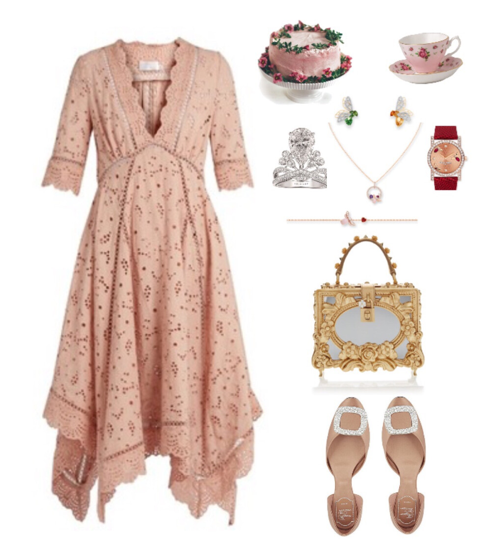 Zimmermann dress，Dolce&Gabbana tote，Roger Vivier flats，Chaumet jewels、watch#797