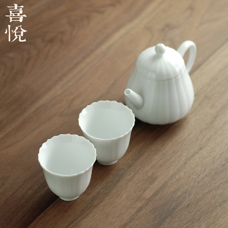 喜悦茶铺 茶壶景德镇纯手工白瓷壶甜白南瓜壶功夫茶具陶瓷泡茶壶