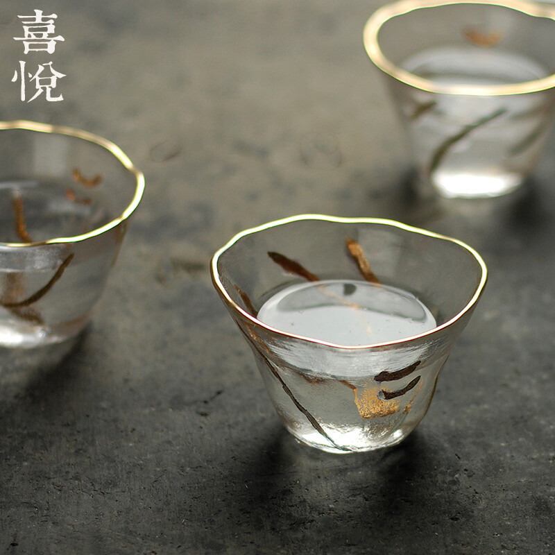 喜悦茶铺 日式玻璃品茗杯 杯子 功夫茶具 手工耐热品杯 赏茶杯