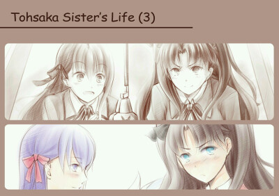 【来源P站，侵删】Tohsaka sister's life ⑶
中文：凛费劲一番功夫才抓到一只兔子玩偶，因为那是要送樱的礼物
兔子跟凛在某些方面很神似是我的恶趣味~
英文：Rin try her best just to catch a rabbit doll, becaus…