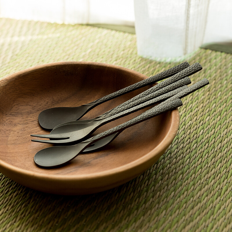 不锈钢勺子叉子氧化黑工艺叉勺 咖啡勺茶勺水果叉西式餐具叉勺