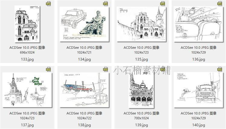 千张国外建筑手绘风景钢笔铅笔水彩线稿线描素材资源临摹素材6