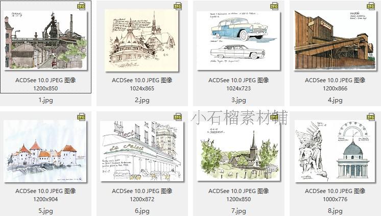 千张国外建筑手绘风景钢笔铅笔水彩线稿线描素材资源临摹素材6