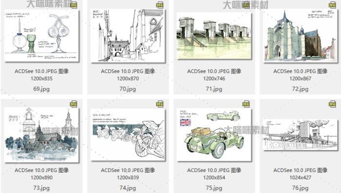 千张国外建筑手绘风景钢笔铅笔水彩线稿线描素材资源临摹素材6