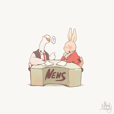 新闻直播间
泰国人气美女画师Mindmelody 创作的系列动物插画《joojee & friends》。兔子是本作的主人公叫joojee，鹅叫master lan