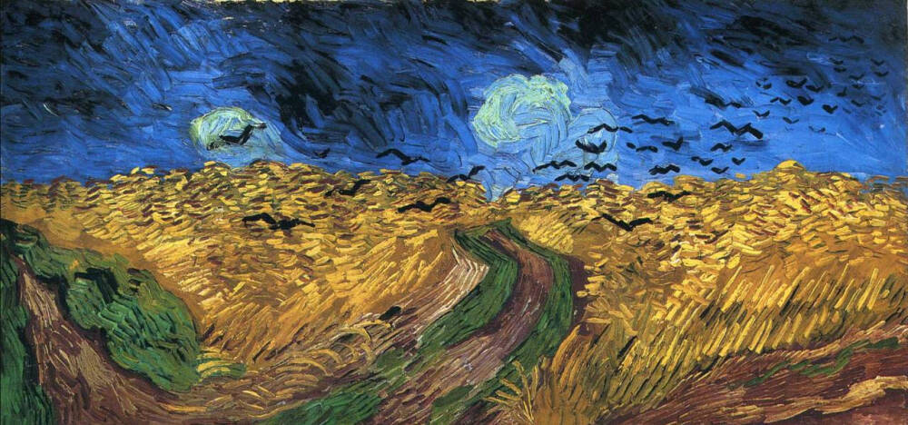 图为梵高生命最后时期的代表作品《麦田里的乌鸦》.