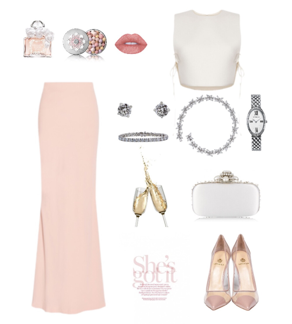 Ruban top，Alexander Mcqueen skirt，Semilla pumps，Oscar de renta clutch，Tiffany watch、jewels#83