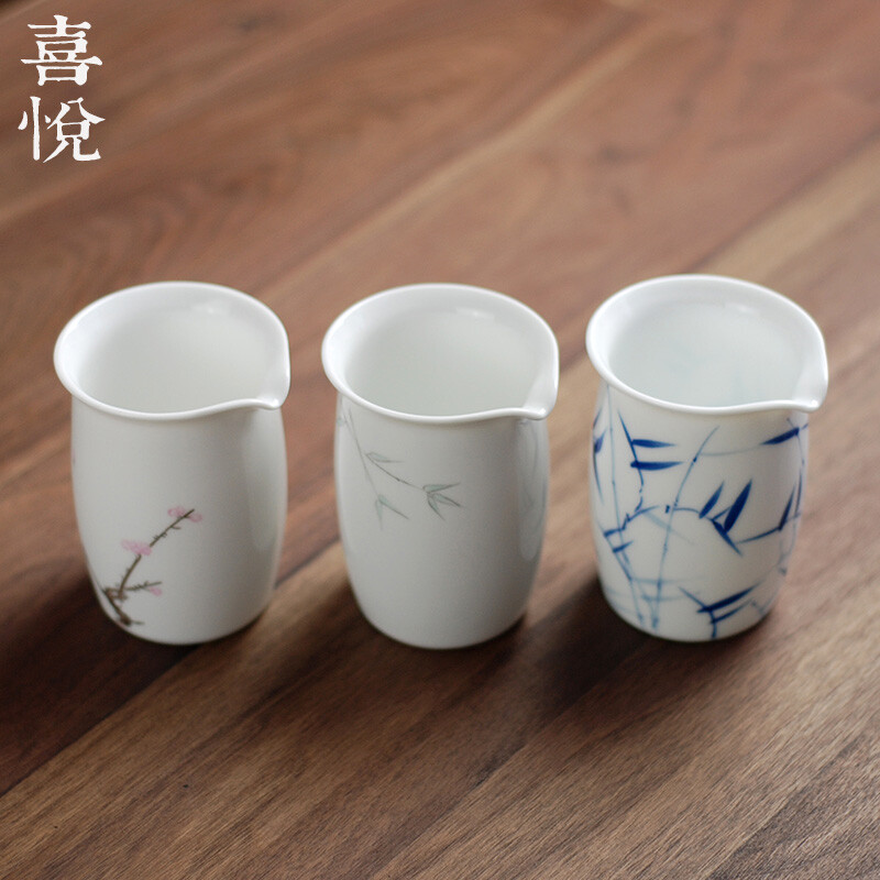 喜悦茶铺 手绘陶瓷公道杯 中式茶具 手工茶海 功夫茶具匀杯