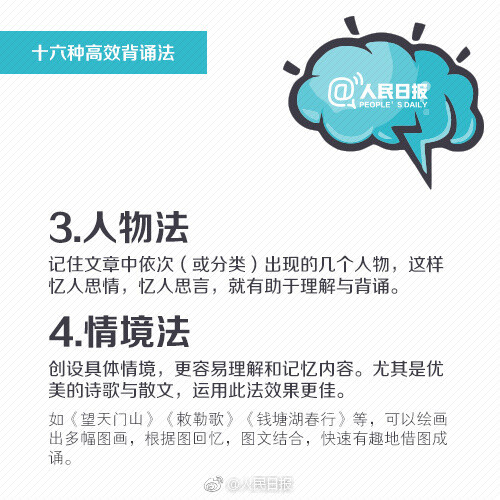 【16种高效背诵法，助你提升记忆，练就“最强大脑”！】上学时，背诵全文总是噩梦?工作后，背演讲稿、汇报材料，脑袋总“卡壳”？其实，背诵这件事有章可循！①抄诵法：抄一遍胜过读十遍；②情节法：在脑海中形成大致故事情节；③列表法：将内容列表归纳...16种高效背诵法↓总有一种适合你！马住学习！ ​​​​