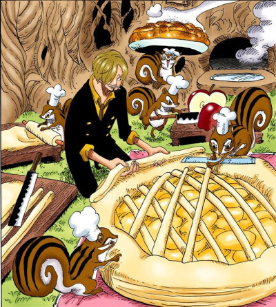 海贼王 【扉页】 山治和可爱的松鼠正在一起制作馅饼。