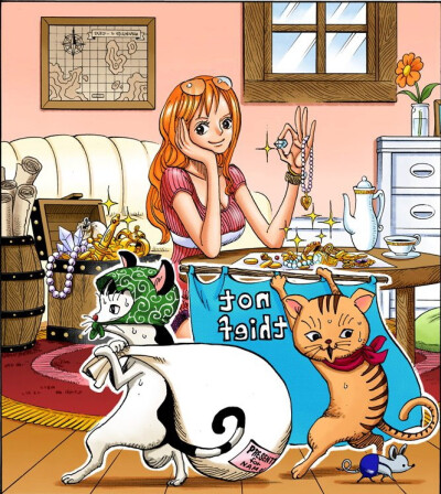 海贼王 【扉页】 小贼猫娜美反被猫小偷窃走宝物。