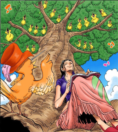 海贼王 【扉页】 罗宾在金丝雀般的小鸟歌唱的树下看书