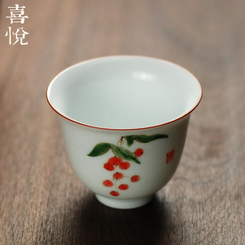 喜悦茶铺 高档手绘品茗杯 雅致品茶杯 手工陶瓷茶盏 杯子 往事