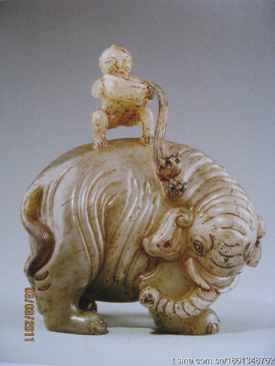 清 和田玉雕双童洗象 故宮博物院珍藏