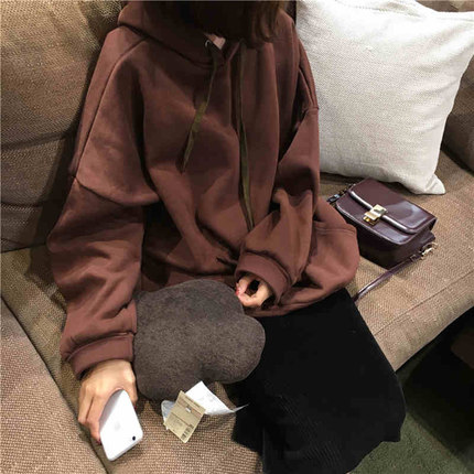 2017春秋新款卫衣女韩版潮学生大码中长款休闲外套加绒带帽卫衣女