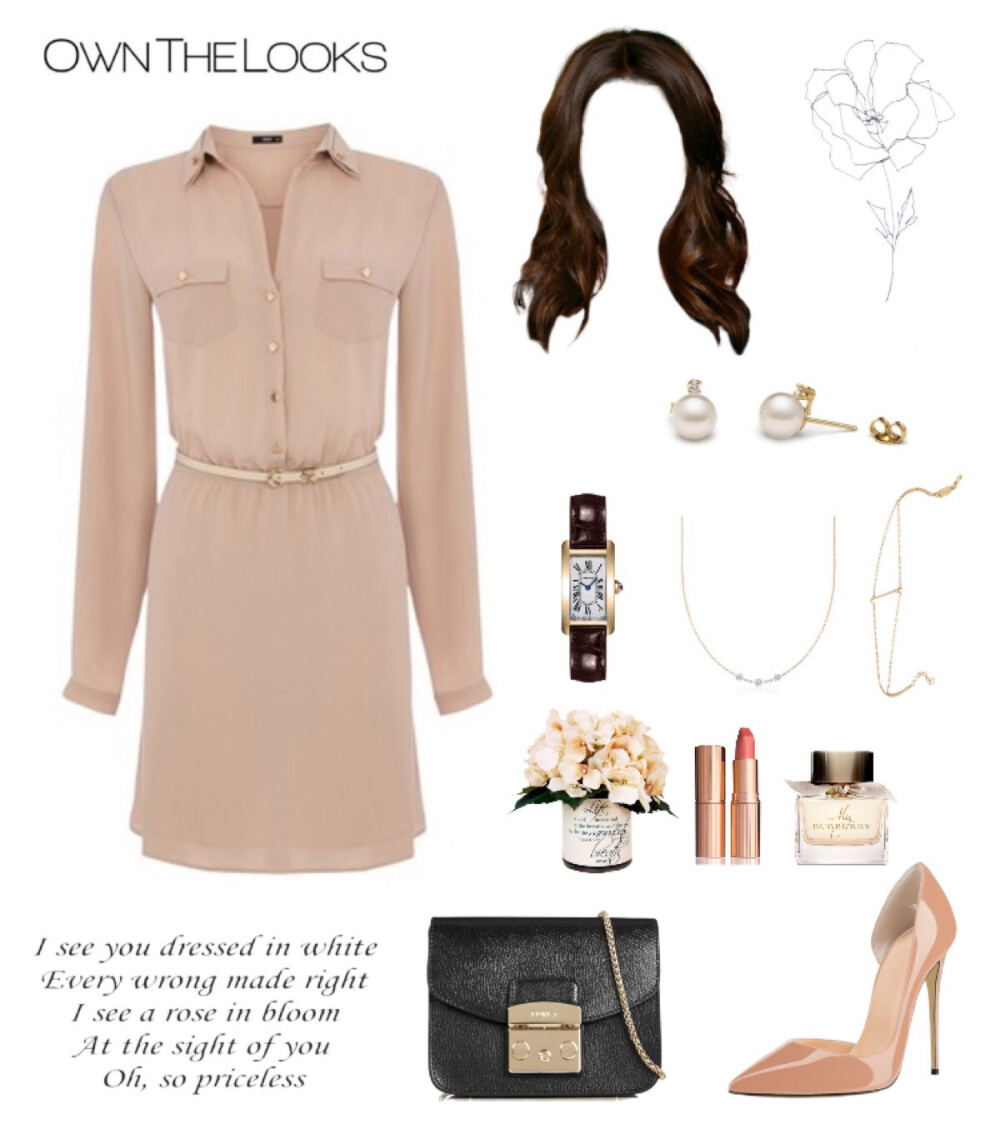 Oasis Pocket dress，Nude Patent pump，Furla bag，Cartier eatch，Loren Stewart bracelet，Akoya Pearl and Diamond earrings#28