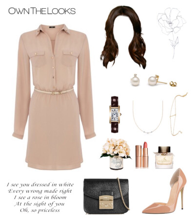 Oasis Pocket dress，Nude Patent pump，Furla bag，Cartier eatch，Loren Stewart bracelet，Akoya Pearl and Diamond earrings#28