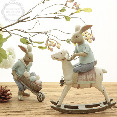 欧式乡村复古兔子树脂摆件 儿童房幼儿园装饰摆设 生日新年礼物