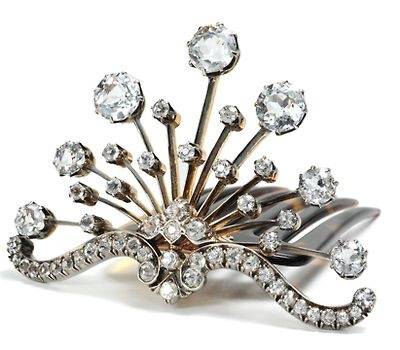 #古董珠宝# 19世纪 欧洲古董 铂金/钻石制女士发梳 ​​​