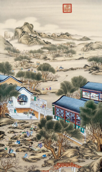 郎世宁作品
雍正十二月行乐图
三月赏桃