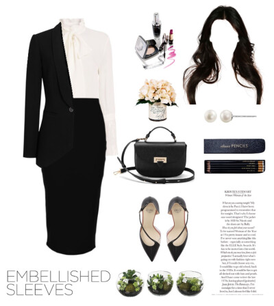 Reiss Reed blazer，Nicholas blouse，Boohoo Emily skirt，Francesco Russo pumps，Aspinal Of London bag，18k white gold AAA Akoya pearl earrings#822