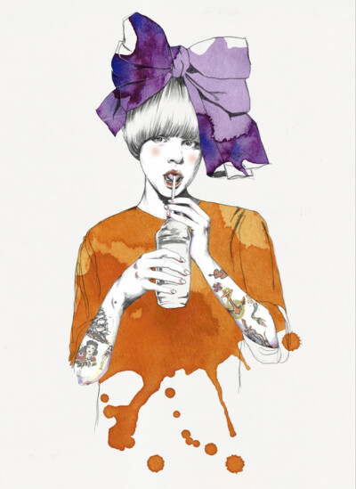 Esra Roise铅笔水彩肖像插画