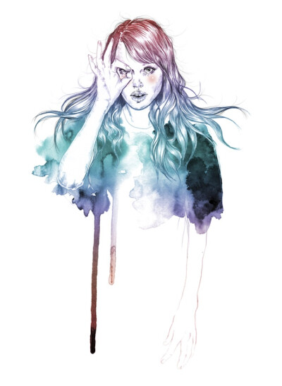 Esra Roise铅笔水彩肖像插画