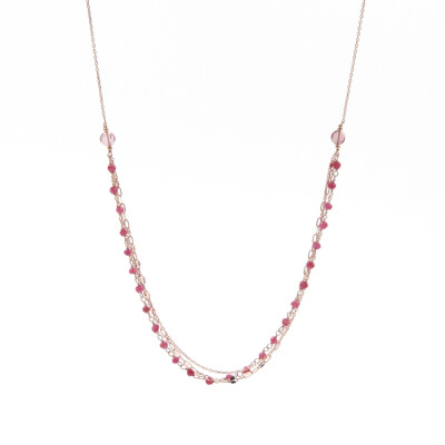巴黎Senzou 粉色红宝石珠串多层铜镀18k玫瑰金磁铁扣项链 现货