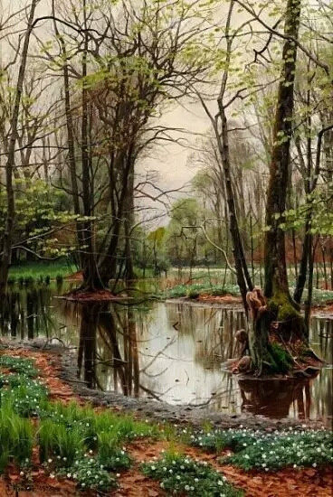 丹麦画家蒙森德 Peder Mork Monsted(1859-1941)，以画风景画而著名，他是一个浪漫主义者，描绘了壮丽的景观和古迹方面的艺术家，对细节和色彩把握深有研究