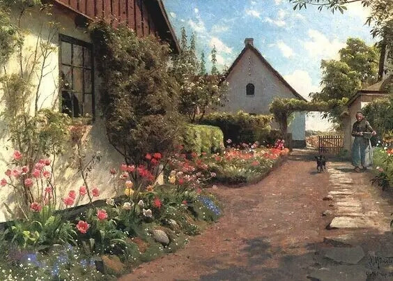 丹麦画家蒙森德 Peder Mork Monsted(1859-1941)，以画风景画而著名，他是一个浪漫主义者，描绘了壮丽的景观和古迹方面的艺术家，对细节和色彩把握深有研究