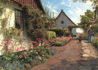 丹麦画家蒙森德 Peder Mork Monsted(1859-1941)，以画风景画而著名，他是一个浪漫主义者，描绘了壮丽的景观和古迹方面的艺术家，对细节和色彩把握深有研究