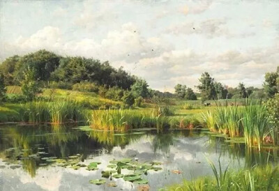 丹麦画家蒙森德 Peder Mork Monsted(1859-1941)，以画风景画而著名，他是一个浪漫主义者，描绘了壮丽的景观和古迹方面的艺术家，对细节和色彩把握深有研究