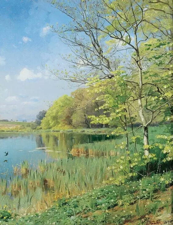 丹麦画家蒙森德 Peder Mork Monsted(1859-1941)，以画风景画而著名，他是一个浪漫主义者，描绘了壮丽的景观和古迹方面的艺术家，对细节和色彩把握深有研究