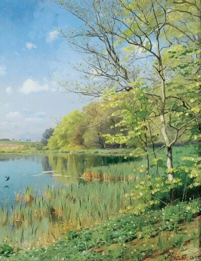 丹麦画家蒙森德 Peder Mork Monsted(1859-1941)，以画风景画而著名，他是一个浪漫主义者，描绘了壮丽的景观和古迹方面的艺术家，对细节和色彩把握深有研究