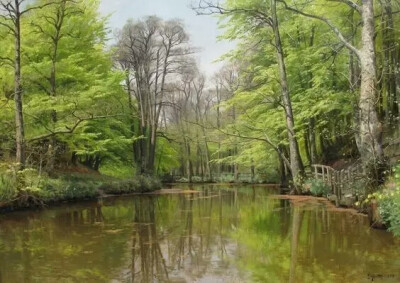 丹麦画家蒙森德 Peder Mork Monsted(1859-1941)，以画风景画而著名，他是一个浪漫主义者，描绘了壮丽的景观和古迹方面的艺术家，对细节和色彩把握深有研究