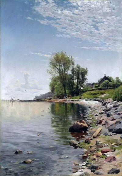 丹麦画家蒙森德 Peder Mork Monsted(1859-1941)，以画风景画而著名，他是一个浪漫主义者，描绘了壮丽的景观和古迹方面的艺术家，对细节和色彩把握深有研究