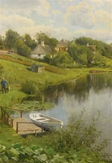 丹麦画家蒙森德 Peder Mork Monsted(1859-1941)，以画风景画而著名，他是一个浪漫主义者，描绘了壮丽的景观和古迹方面的艺术家，对细节和色彩把握深有研究