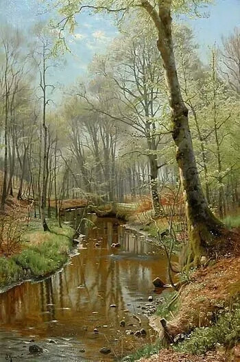 丹麦画家蒙森德 Peder Mork Monsted(1859-1941)，以画风景画而著名，他是一个浪漫主义者，描绘了壮丽的景观和古迹方面的艺术家，对细节和色彩把握深有研究