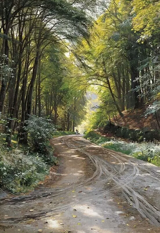 丹麦画家蒙森德 Peder Mork Monsted(1859-1941)，以画风景画而著名，他是一个浪漫主义者，描绘了壮丽的景观和古迹方面的艺术家，对细节和色彩把握深有研究