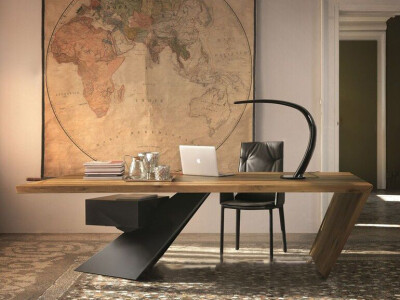 简易实木电脑桌台式家用大班台现代简约铁艺书桌笔记本老板办公桌