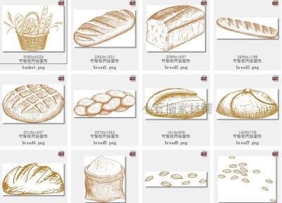 手绘线稿图烘焙面包包装袋海报图案素描插画AI矢量设计素材AI150