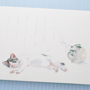 日本进口 和风 和紙 绘叶书 季節の明信片  猫 蚊香猪单枚