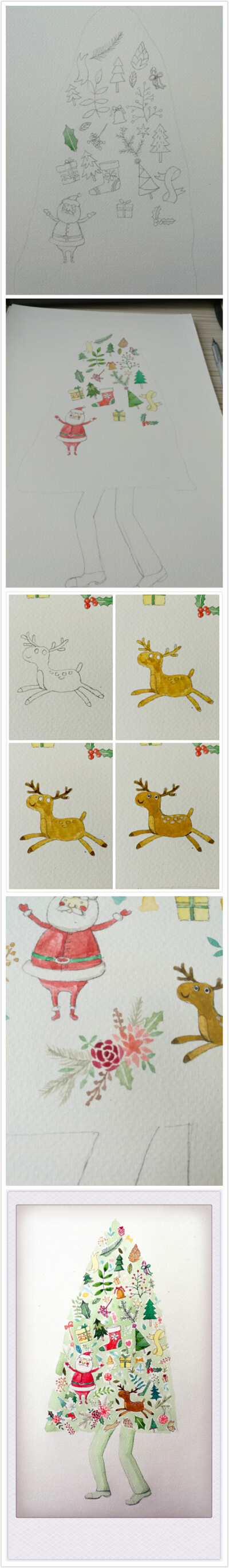 圣诞元素水彩步骤图